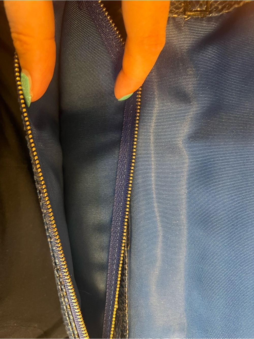 Blue Snake-Embossed Leather Clutch with Strap and matching reversible belt set - Picture 3 of 8